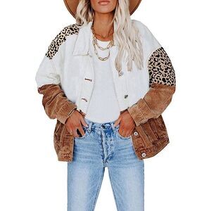 Leopard Colorblock Streetwear Jacket in a Women's Plus Size XXL